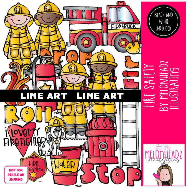 Fire Safety clip art, Fire Truck clip art, Fireman clip art LINE ART and BLACK AND WHITE
