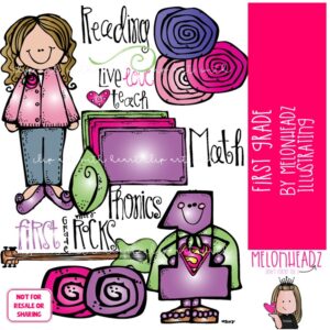 First Grade clip art, school, teacher COLORED Version