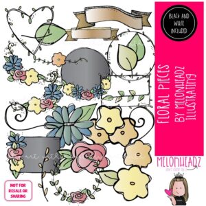 Floral Pieces clip art, wreath, banner COMBO PACK