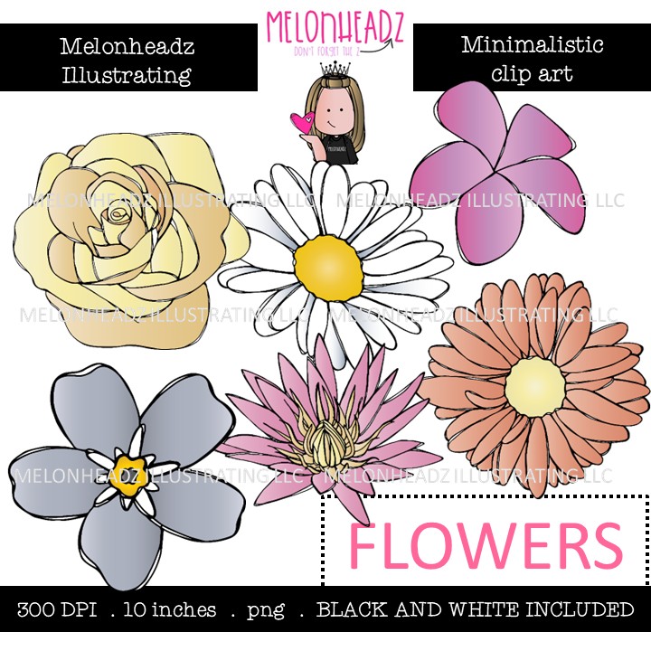Flowers clip art, Minimal Style Mini