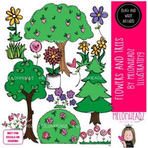 Flowers and Trees clip art, background pieces, shrub COMBO PACK