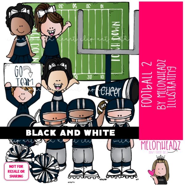 Football 2 clip art, sport, cheerleader BLACK AND WHITE - Melonheadz