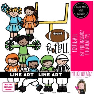 Football clip art, sport, cheerleader LINE ART and BLACK AND WHITE