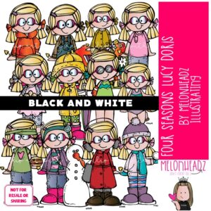 Four Seasons clip art, Lucy Doris, Melonheadz Characters BLACK AND WHITE