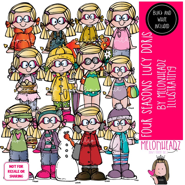 Four Seasons clip art, Lucy Doris, Melonheadz Characters COMBO PACK