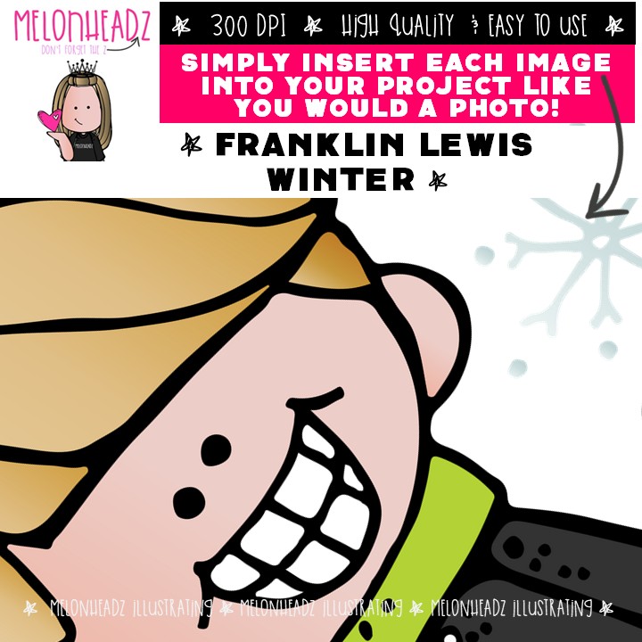 Winter clip art, Franklin Lewis clip art, Melonheadz Characters COMBO PACK - Image 3