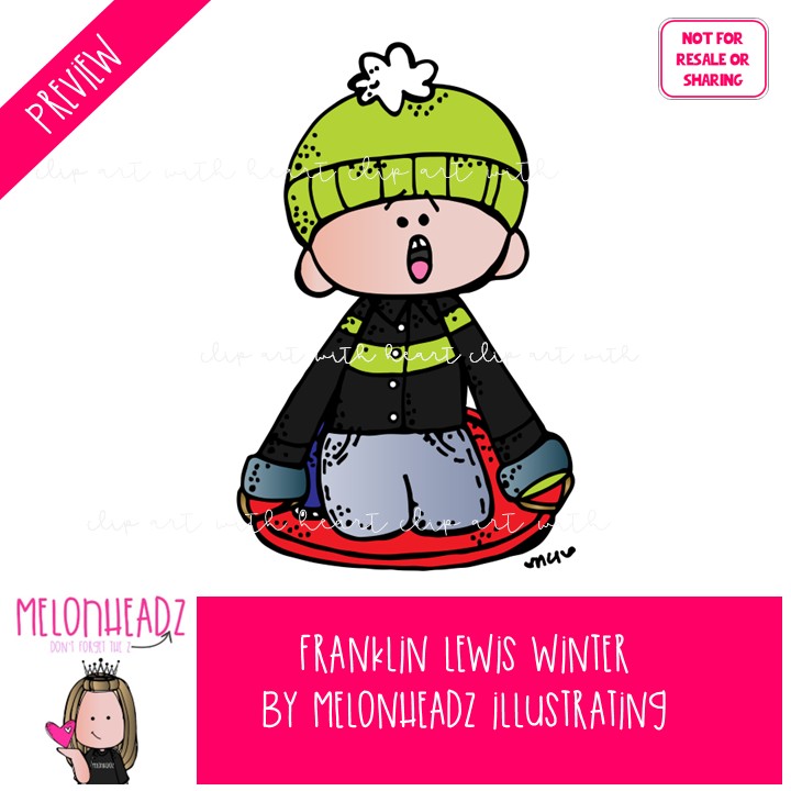Winter clip art, Franklin Lewis clip art, Melonheadz Characters COLORED Version - Image 2