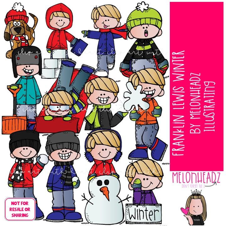 Winter clip art, Franklin Lewis clip art, Melonheadz Characters COLORED Version