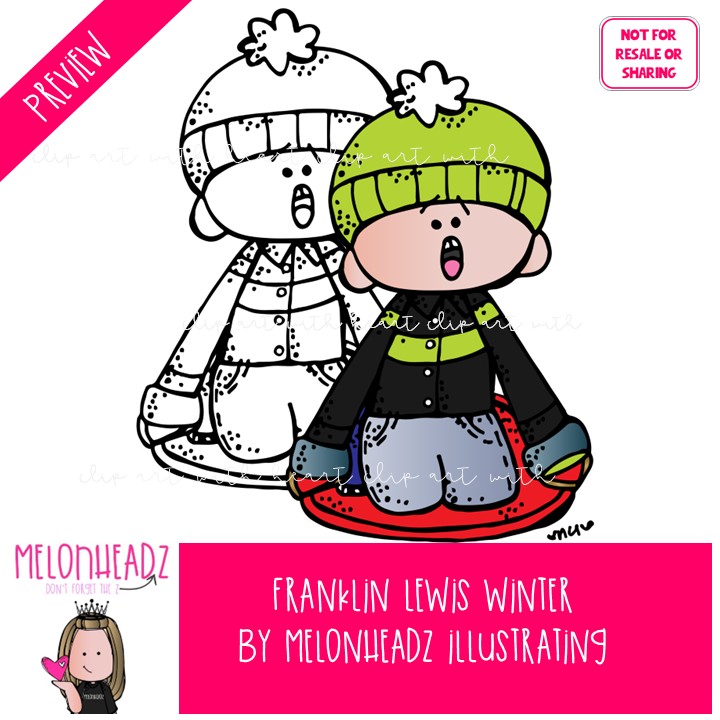 Winter clip art, Franklin Lewis clip art, Melonheadz Characters COMBO PACK - Image 2