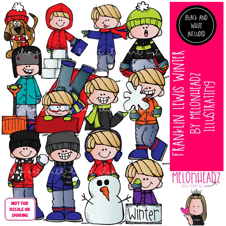 Winter clip art, Franklin Lewis clip art, Melonheadz Characters COMBO PACK