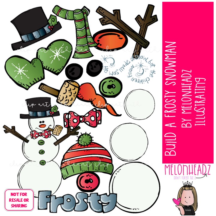 Build a frosty snowman clip art, Winter clip art, Christmas COLORED Version