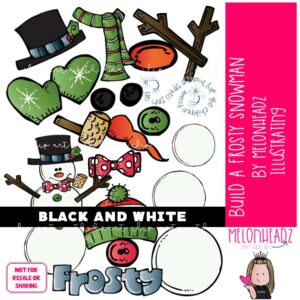 Build a frosty snowman clip art, Winter clip art, Christmas BLACK AND WHITE BLACK AND WHITE