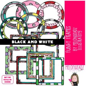 Funky Frames clip art, square, round, blank BLACK AND WHITE