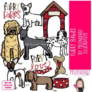 Furry Babies clip art, dog, pet COLORED Version