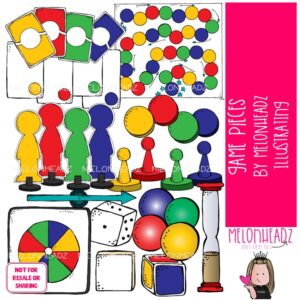 Game Pieces clip art, spinner, dice COLORED Version