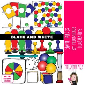 Game Pieces clip art, spinner, dice BLACK AND WHITE