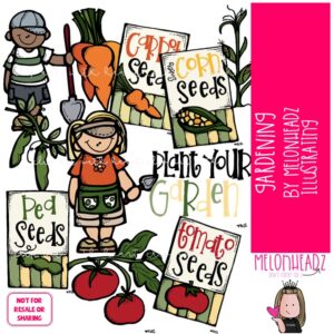 Gardening clip art, seeds, vegetable COLORED Version