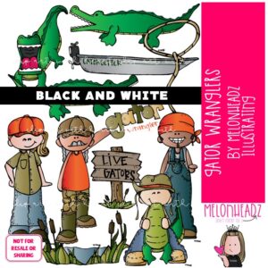 Gator Wranglers clip art Alligator clip art Hunting clip art BLACK AND WHITE