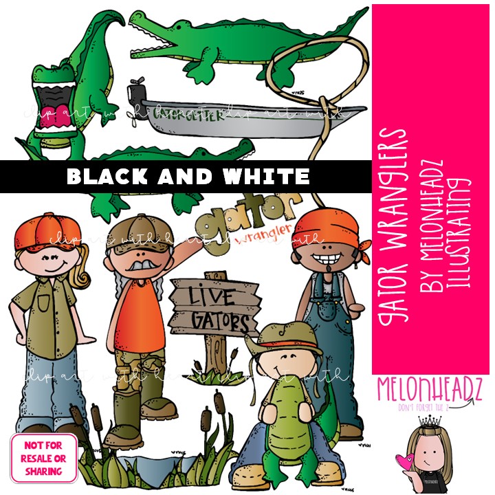 Gator Wranglers clip art Alligator clip art Hunting clip art BLACK AND WHITE