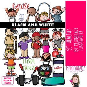 Get Healthy clip art, exercise, physical fitness BLACK AND WHITE