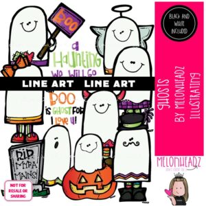 Ghosties clip art, Halloween LINE ART and BLACK AND WHITE