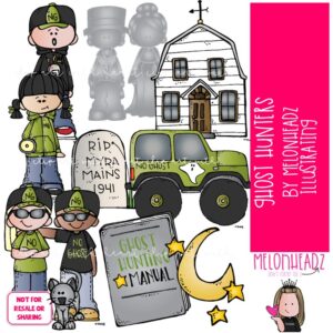Ghost Hunters clip art, paranormal, Halloween COLORED Version