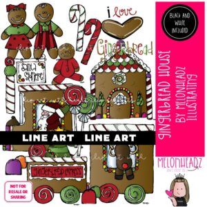 Gingerbread House clip art, Christmas clip art, Cookie clip art LINE ART and BLACK AND WHITE