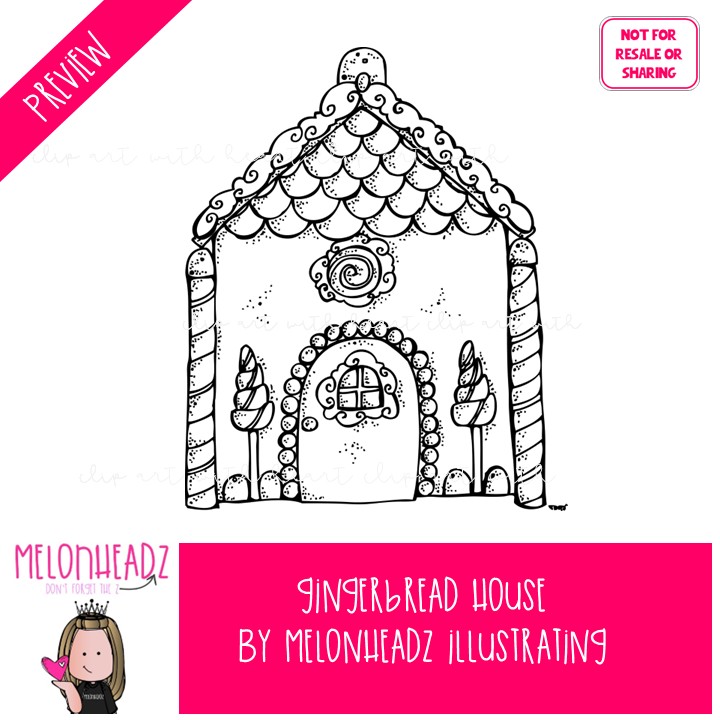 Gingerbread House clip art, Christmas clip art, Cookie clip art LINE ART and BLACK AND WHITE - Image 2