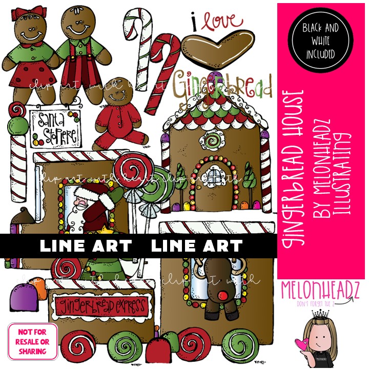 Gingerbread House clip art, Christmas clip art, Cookie clip art LINE ART and BLACK AND WHITE