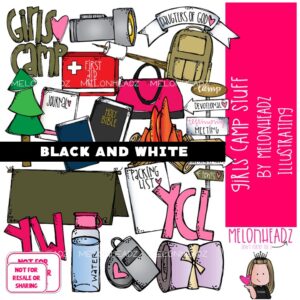 Girls Camp Stuff clip art, LDS BLACK AND WHITE