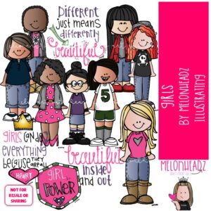 Girls clip art, teenager, unique COLORED Version