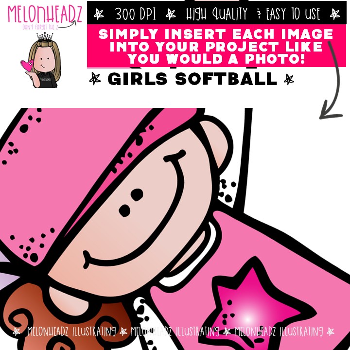 Girls Softball clip art, sport, mitt COLORED Version - Image 3