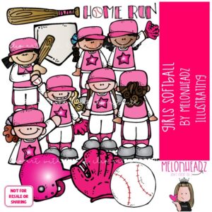 Girls Softball clip art, sport, mitt COLORED Version