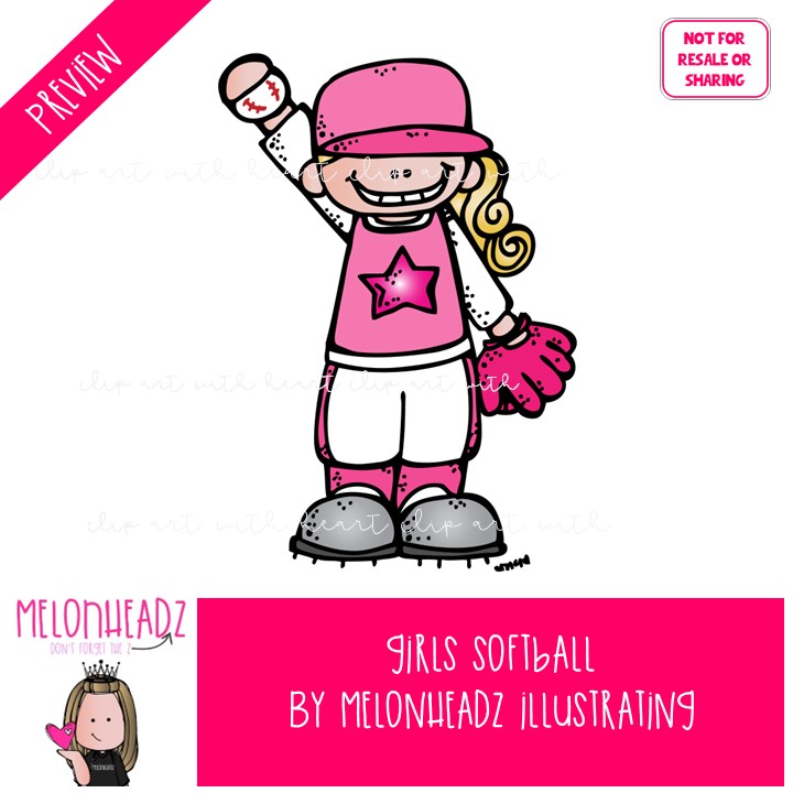 Girls Softball clip art, sport, mitt COLORED Version - Image 2