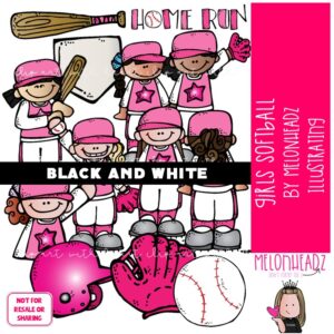 Girls Softball clip art, sport, mitt BLACK AND WHITE