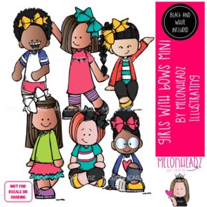 Girls with big bows clip art, hair ribbon, kidlette Mini