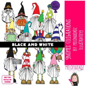 Gnomes clip art, Celebrations, Holiday BLACK AND WHITE