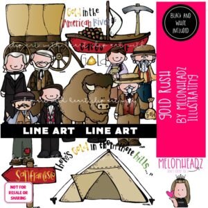 Gold Rush clip art, Historical Figure, covered wagon LINE ART and BLACK AND WHITE