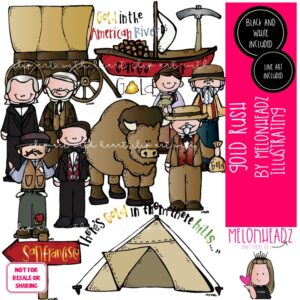 Gold Rush clip art, Historical Figure, covered wagon COMBO PACK