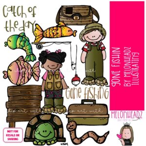 Gone Fishing clip art, sport, kids COLORED Version
