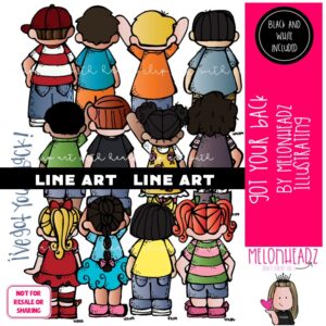 Got your back clip art, rear view, kidlettes LINE ART and BLACK AND WHITE