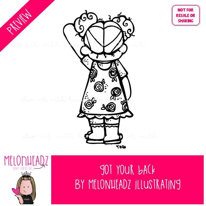 Got your back clip art, rear view, kidlettes LINE ART and BLACK AND WHITE - Image 2