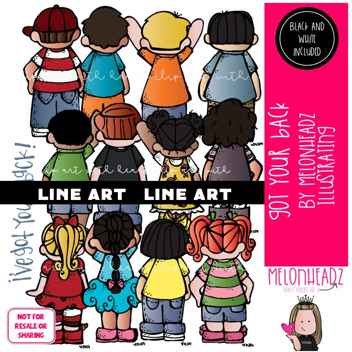 Got your back clip art, rear view, kidlettes LINE ART and BLACK AND WHITE