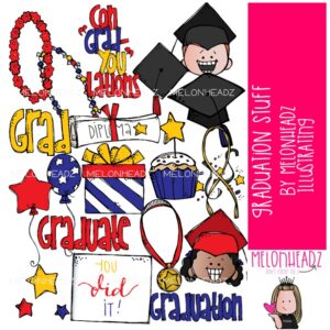 Graduation Stuff clip art Commencement clip art COLORED Version