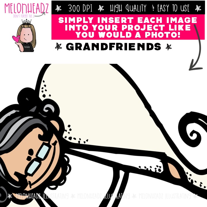 Grandfriends clip art, Grandparent, Elderly COMBO PACK - Image 3