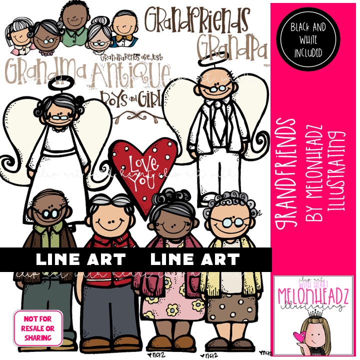 Grandfriends clip art Grandparents clip art Elderly clip art LINE ART and BLACK AND WHITE