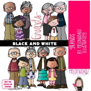 Grands clip art, grandparents, family BLACK AND WHITE