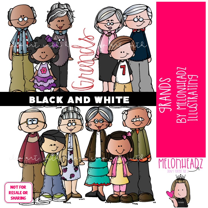 Grands clip art, grandparents, family BLACK AND WHITE