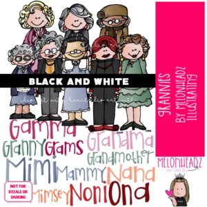 Grannies clip art, grandmother, family BLACK AND WHITE