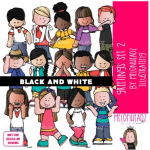 Greetings clip art Set 2, Welcome clip art, Hello & Goodbye clip art BLACK AND WHITE